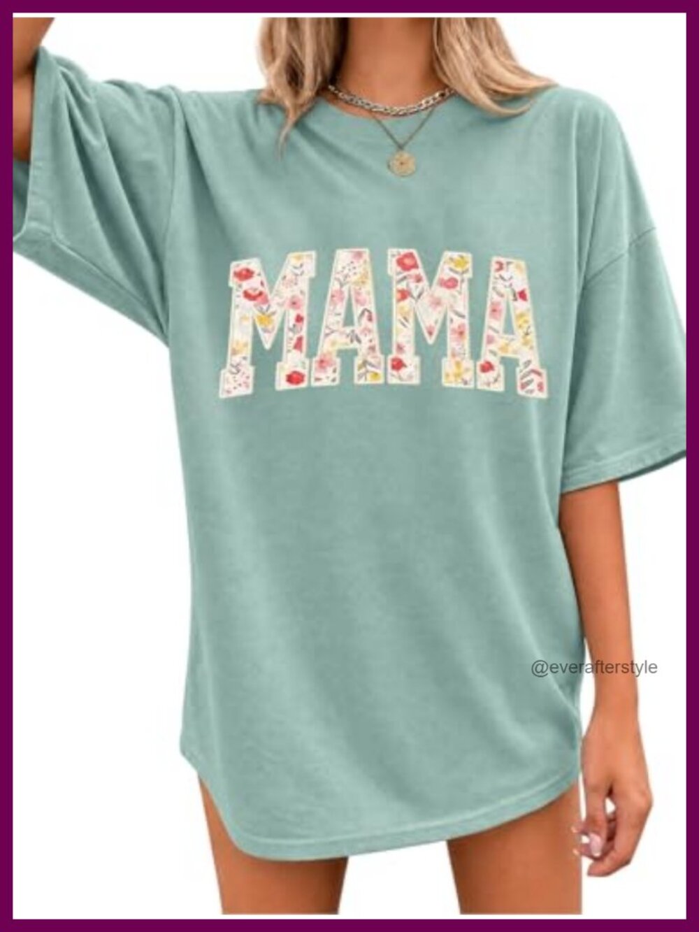 Oversized Floral Mama Shirt for Women Cotton Blend Crew Neck Tee